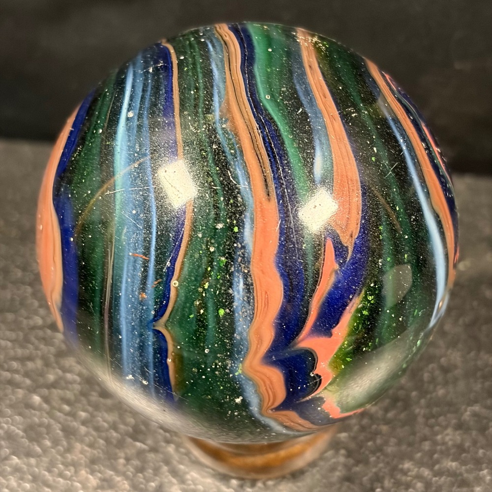 Vintage Studio Art Glass Marble Sphere Blue Green Pink Swirl 2 Inch